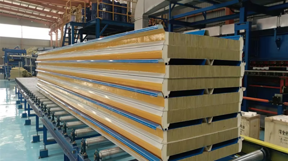 Insulated Fireproof Galvanized Steel Rock Wool Sandwich Roof Panel For Warehouse Roofing